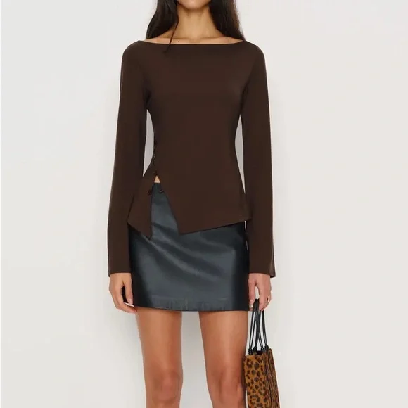 Reformation sz S Nicola Knit Top Brown Long Sleeves Stretch side buttons - Picture 2 of 7